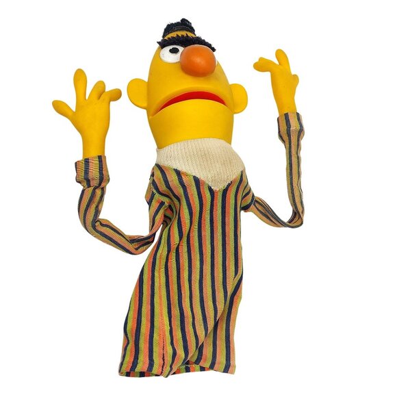 Vintage Muppets Bert Puppet Striped Shirt Rubber & Cloth Collectible Sesame Stre - Picture 8 of 16